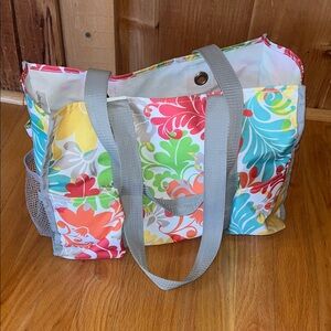 Thirty-One Floral Multicolor Tote with Gray Straps